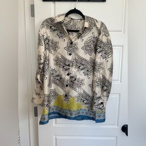 Zara Women's Paisley Button-Up Shirt - Cream, Black, Yellow, Blue